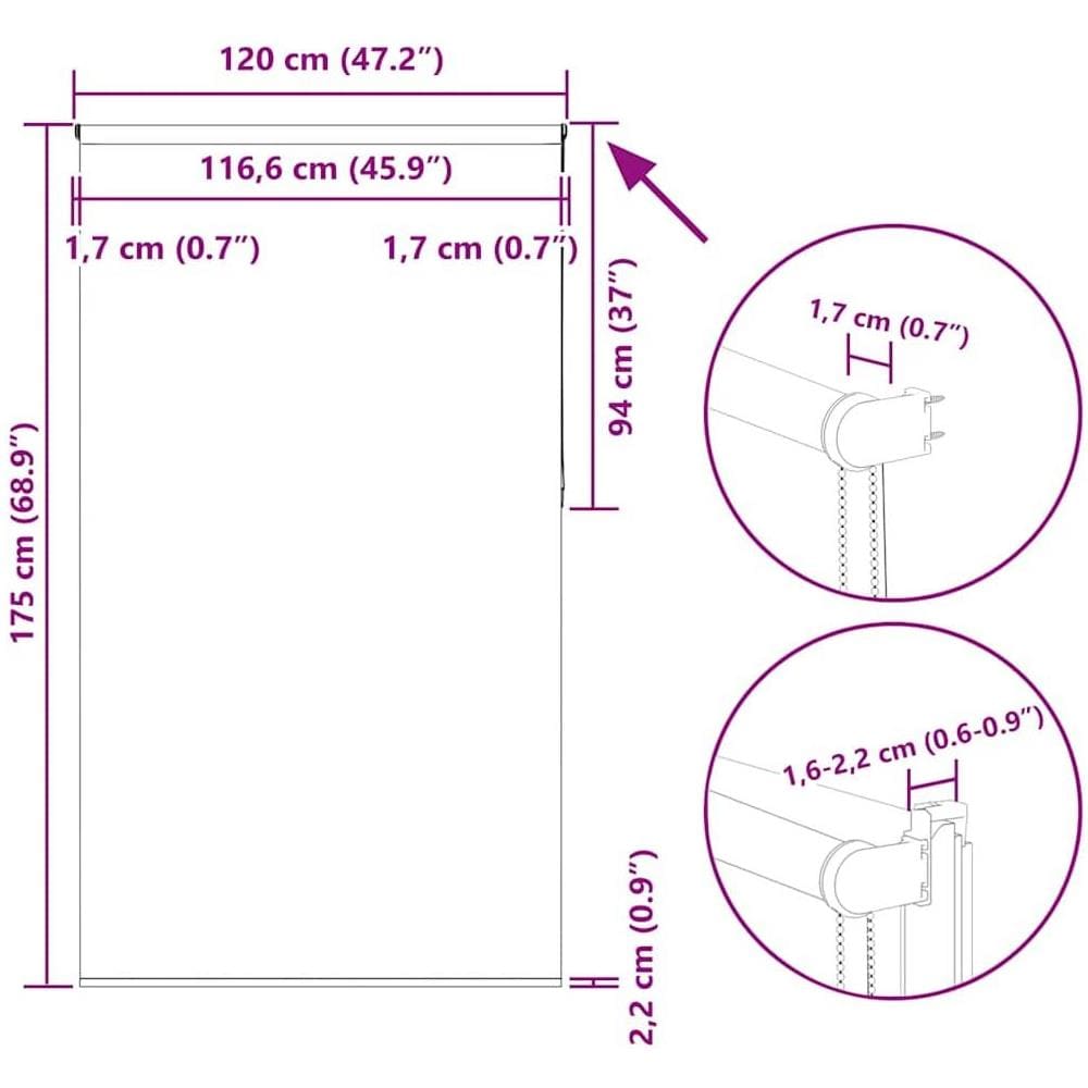 Tenda a Rullo Oscurante 120x175 cm Larghezza Tessuto 116,6 cm - Foto 10