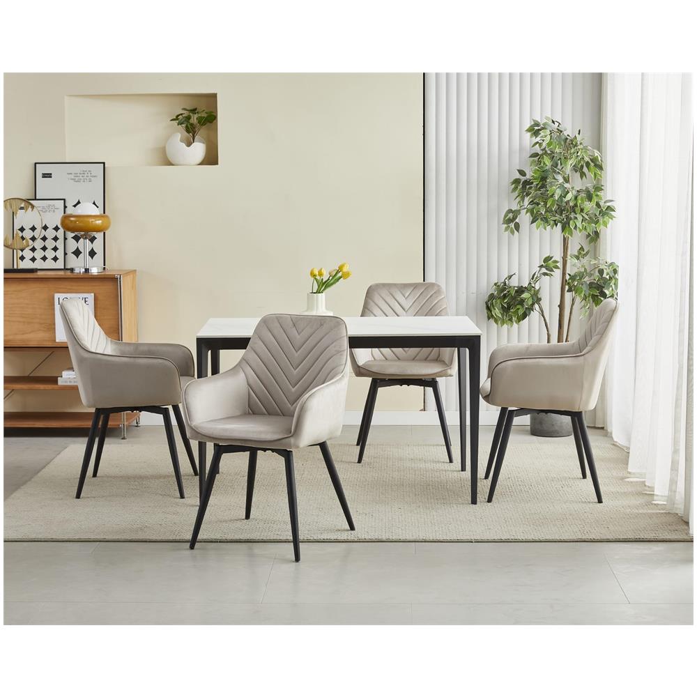 NANA360 Sedia girevole in velluto beige scuro per soggiorno, cucina, sala da pranzo - Foto 9