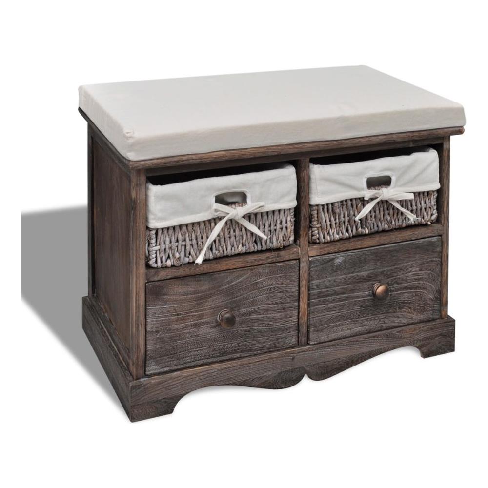 Panchina Stoccaggio In Legno Marrone Cesti Di Tessuto Cassetti Cuscino - Foto 1