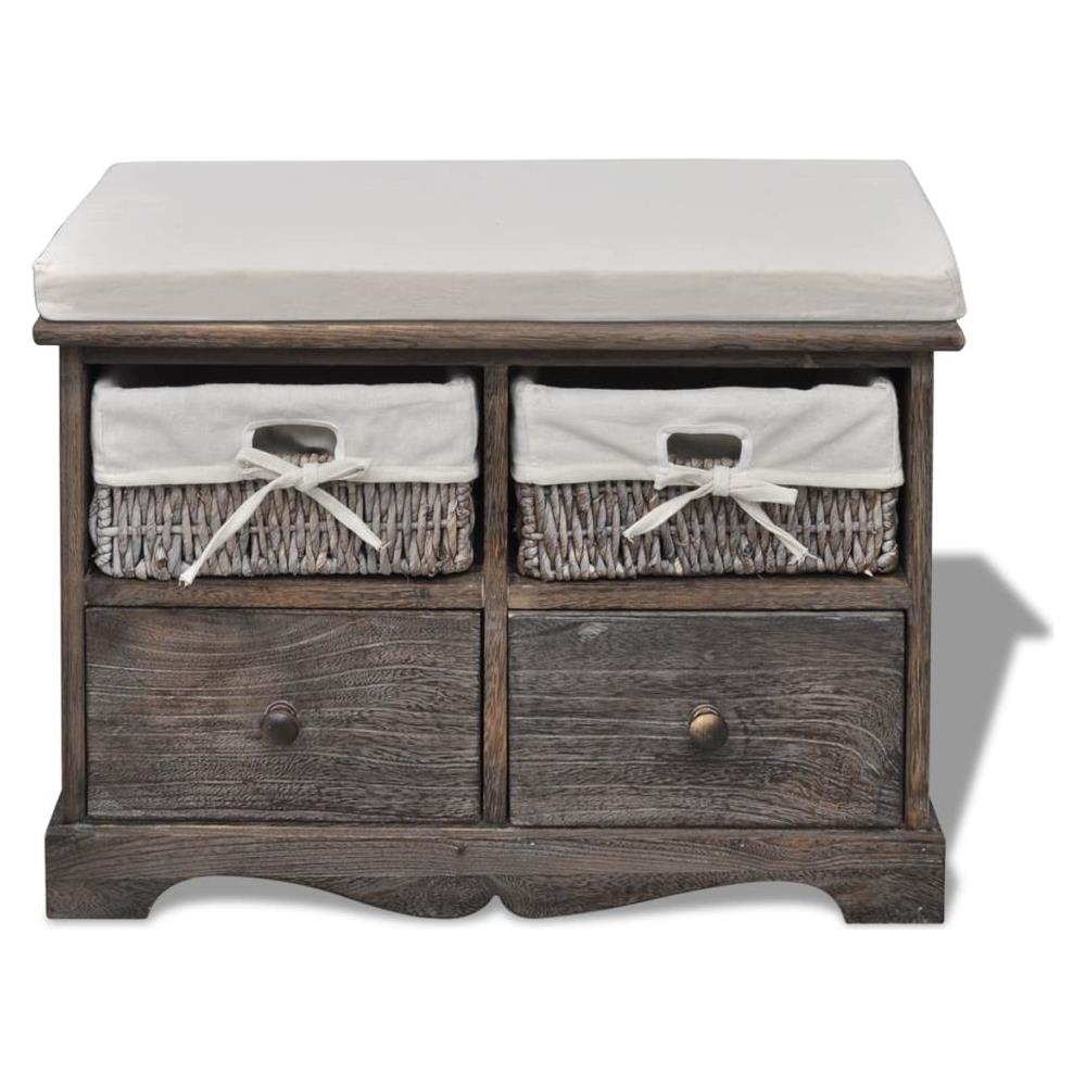 Panchina Stoccaggio In Legno Marrone Cesti Di Tessuto Cassetti Cuscino - Foto 2