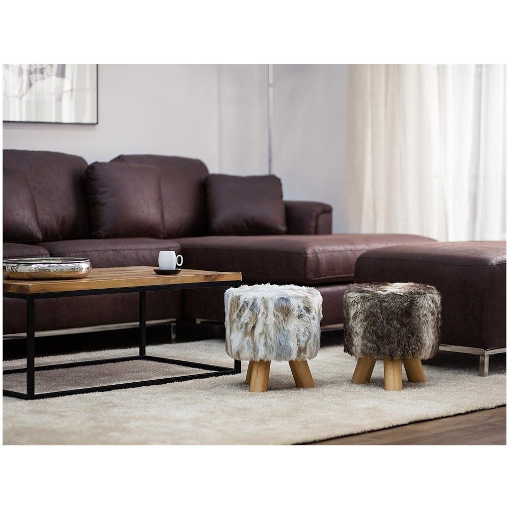 Sgabello Poggiapiedi Ottomano In Pelle Marrone Beige - Topeka - Foto 1