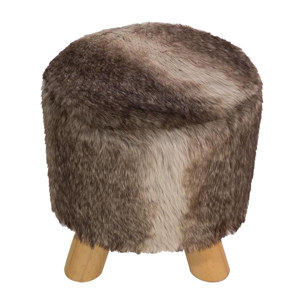 Sgabello Poggiapiedi Ottomano In Pelle Marrone Beige - Topeka - Foto 2