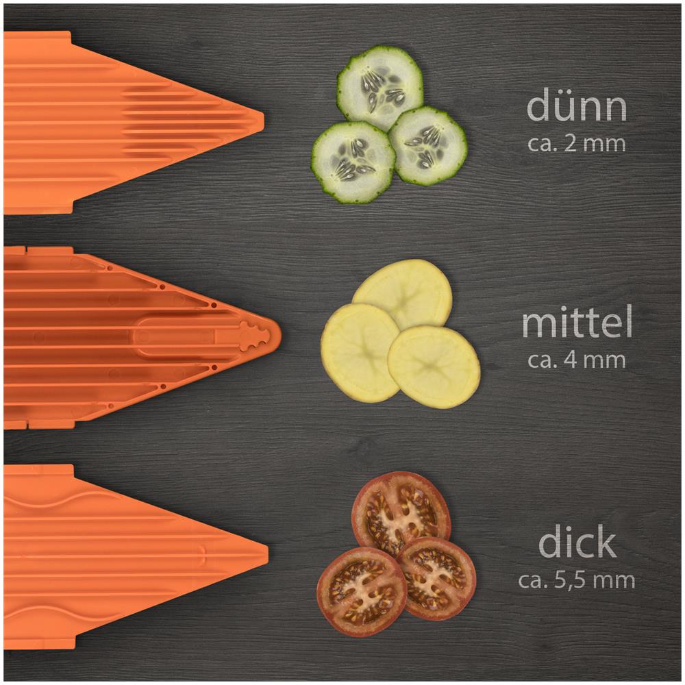 V1 set per affettare verdure affettatrice arancione, affettatrice di patate affettatrice di cetrioli affettatrice di verdure grattugia da cucina affettatrice di patatine fritte affettatrice di frutta | arancione - Foto 2