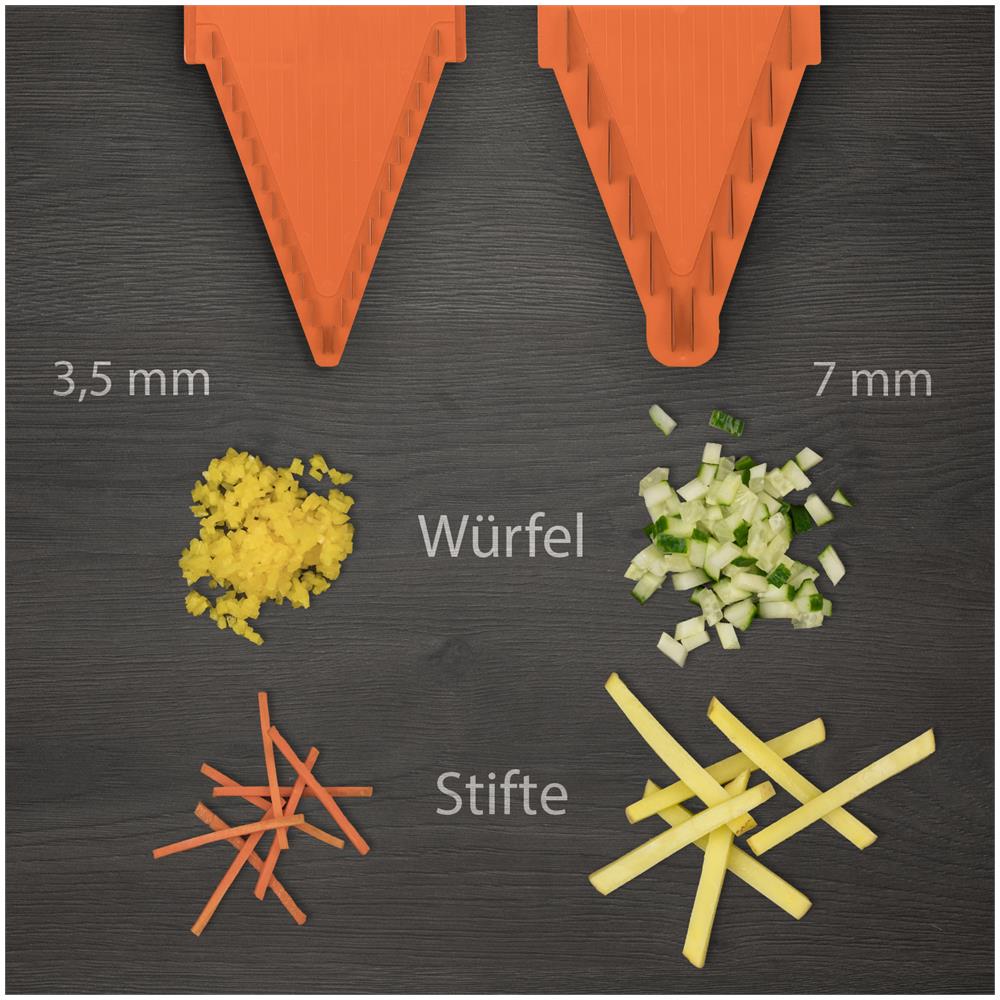 V1 set per affettare verdure affettatrice arancione, affettatrice di patate affettatrice di cetrioli affettatrice di verdure grattugia da cucina affettatrice di patatine fritte affettatrice di frutta | arancione - Foto 7
