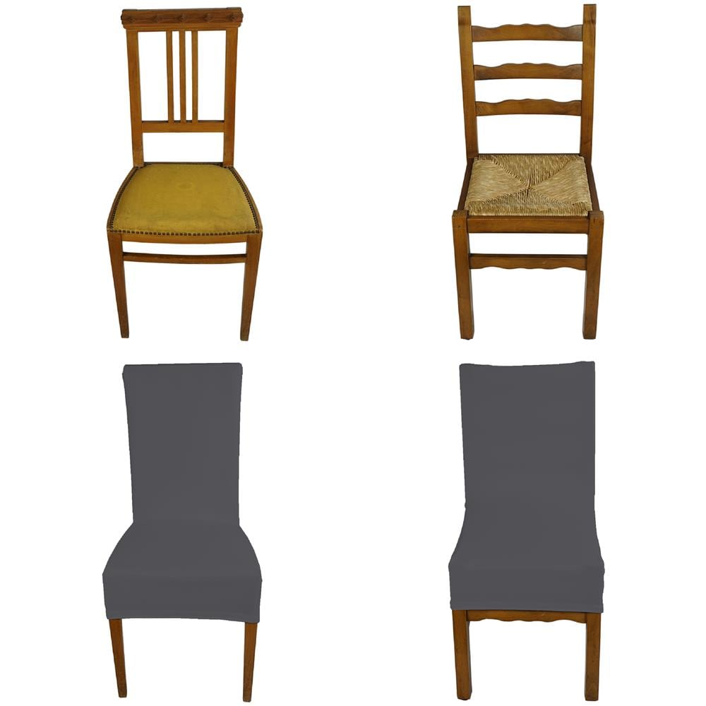 Set 4 vestisedia universale con schienale quadrato Subito Fatto per sedie da ufficio, cucina, sala da pranzo, camera, hotel o ristorante in tessuto super elasticizzato made in Italy Grigio - Foto 1