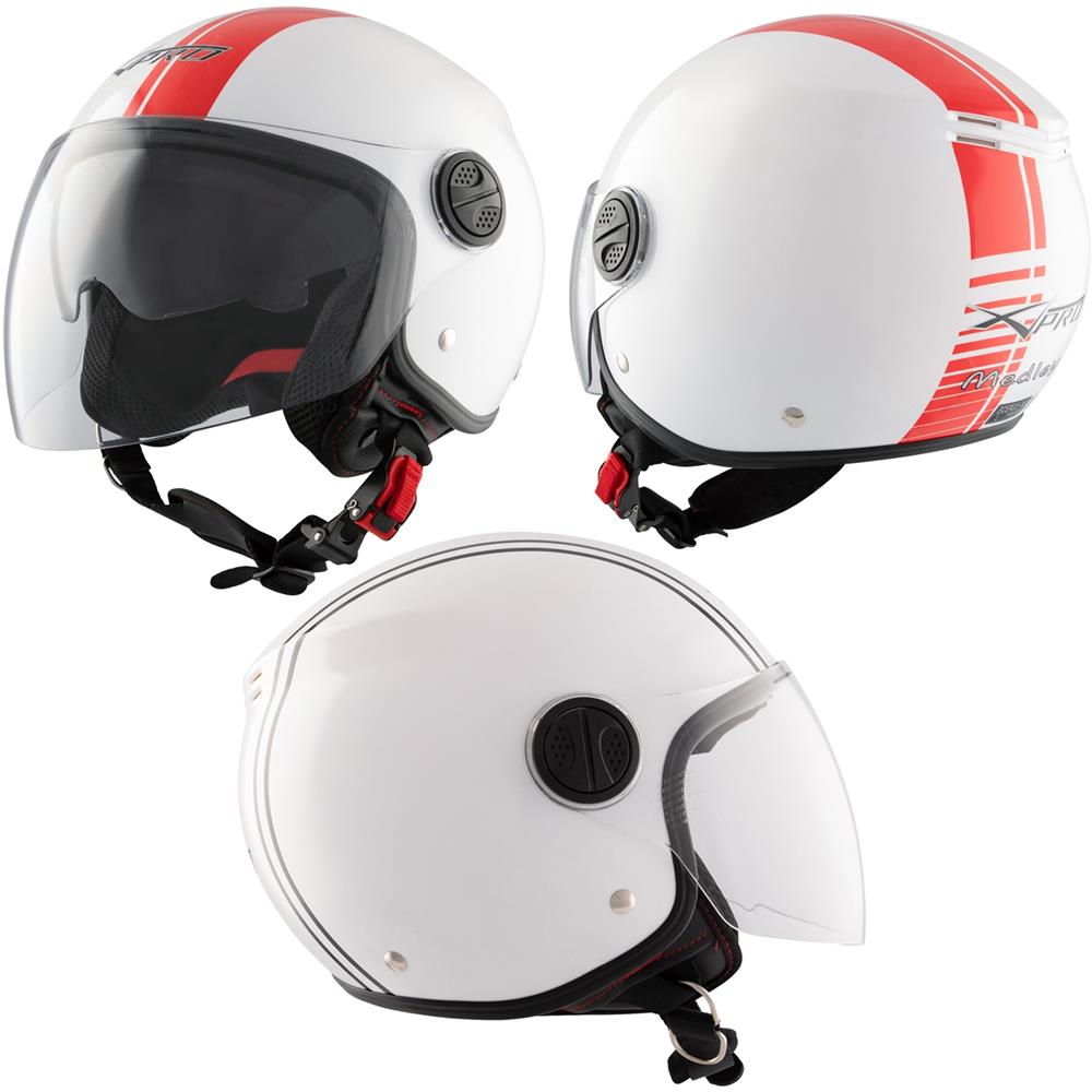 Moto Jet Casco Grafica Rossa Parasole Bianco Omologato Ece Doppia Visiera Xxl - Foto 1