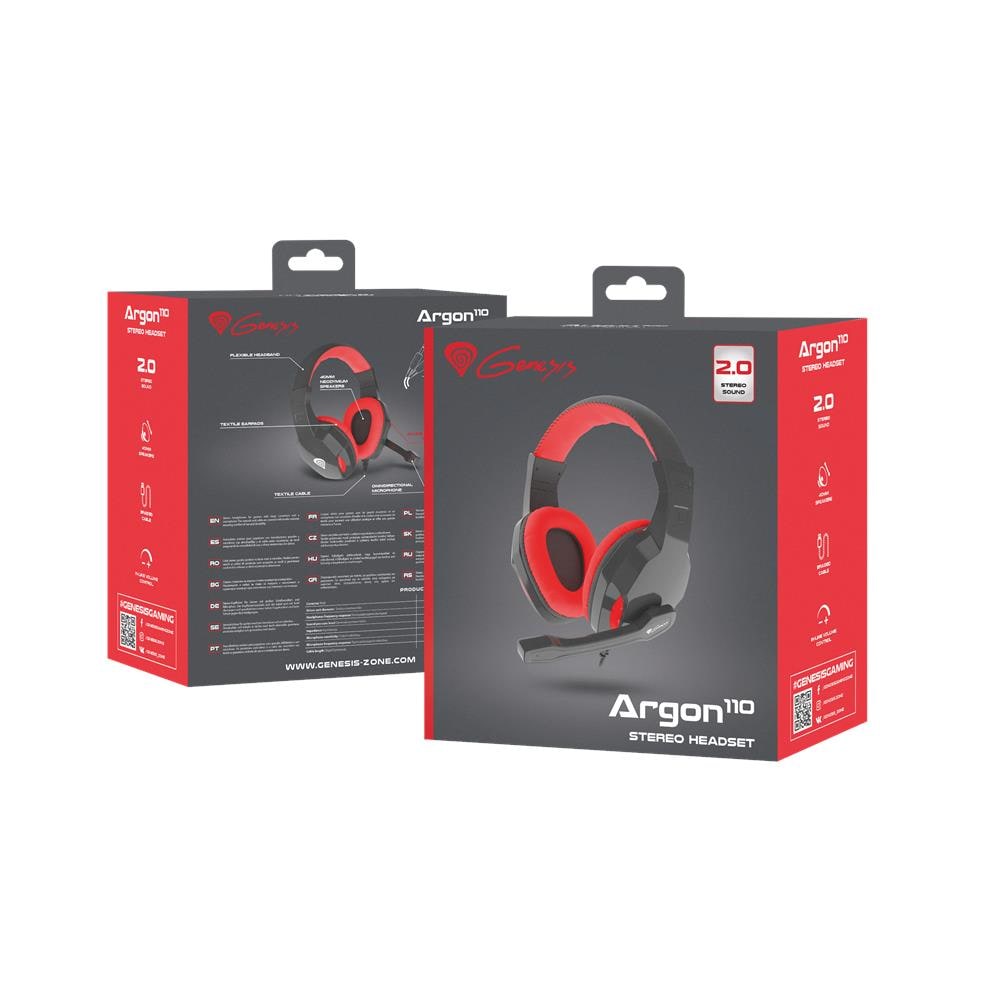 Cuffie Da Gioco Argon 110, On-ear, Con Cavo, Microfono, Nero / rosso - Foto 2