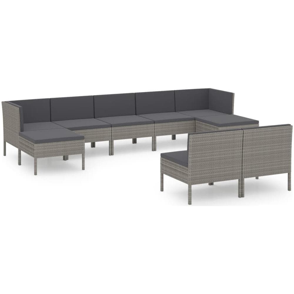 Set Divani Da Giardino 9 Pz Con Cuscini In Polyrattan Grigio - Foto 2