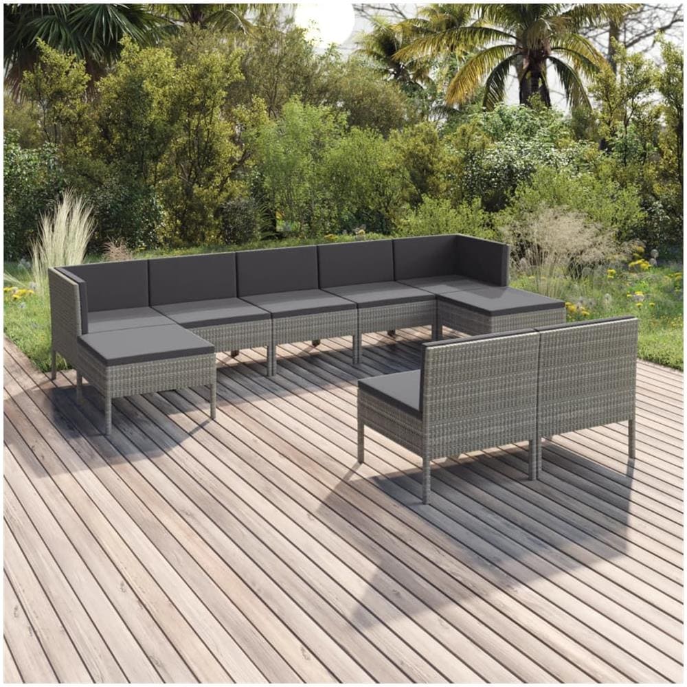 Set Divani Da Giardino 9 Pz Con Cuscini In Polyrattan Grigio - Foto 1