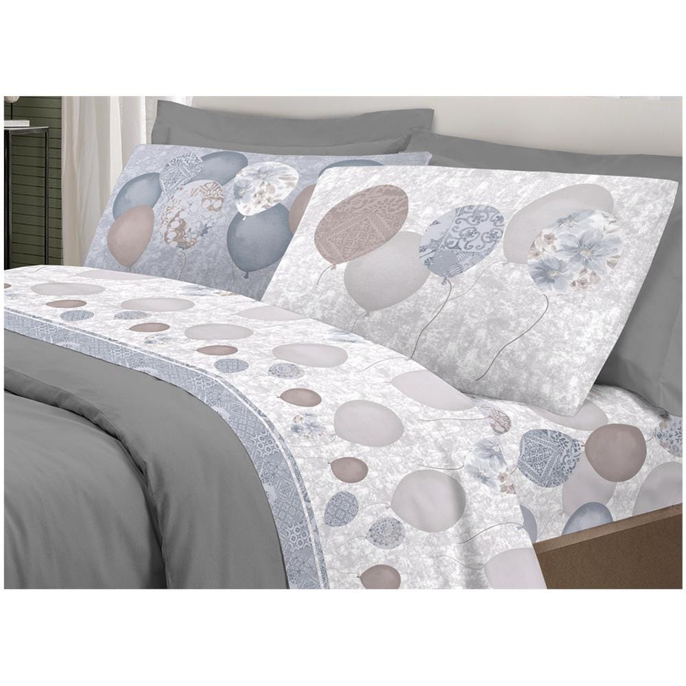 Completo Lenzuola Letto Pensieri Delicati 100% Cotone Dis. Palloncini Singolo Grigio - Foto 1