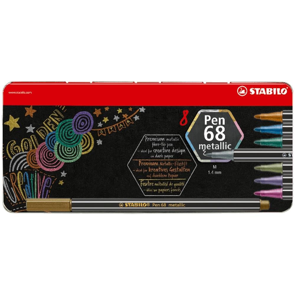 Pen 68 metallic - Pennarello Premium Metallizzato - Scatola in metallo da 8 - Colori assortiti - Foto 2