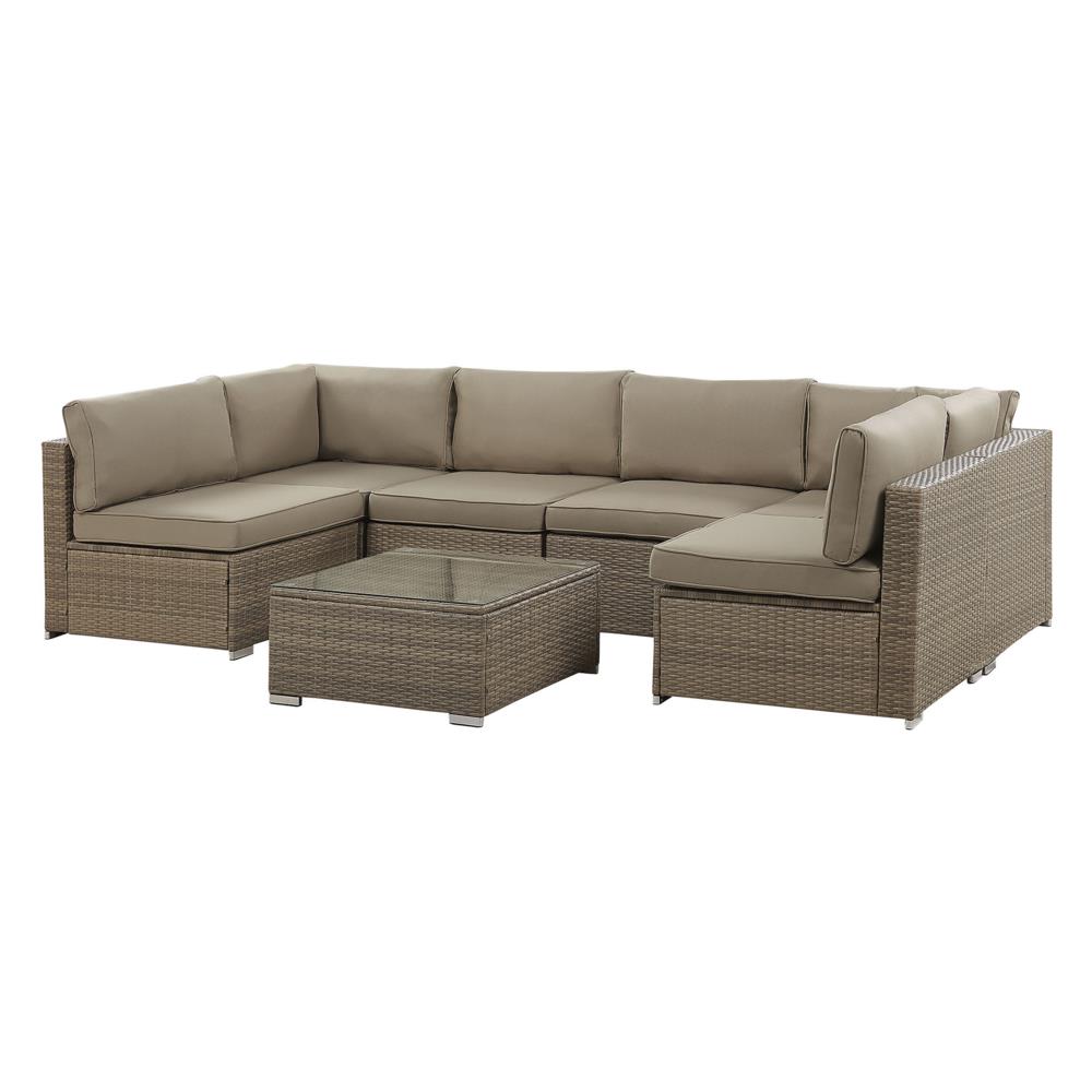 Set Da Salotto A 6 Posti In Rattan Sintetico Marrone E Cuscini Kaki Belvedere - Foto 2