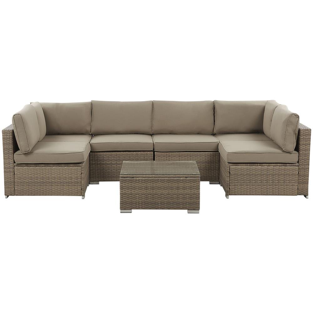 Set Da Salotto A 6 Posti In Rattan Sintetico Marrone E Cuscini Kaki Belvedere - Foto 1