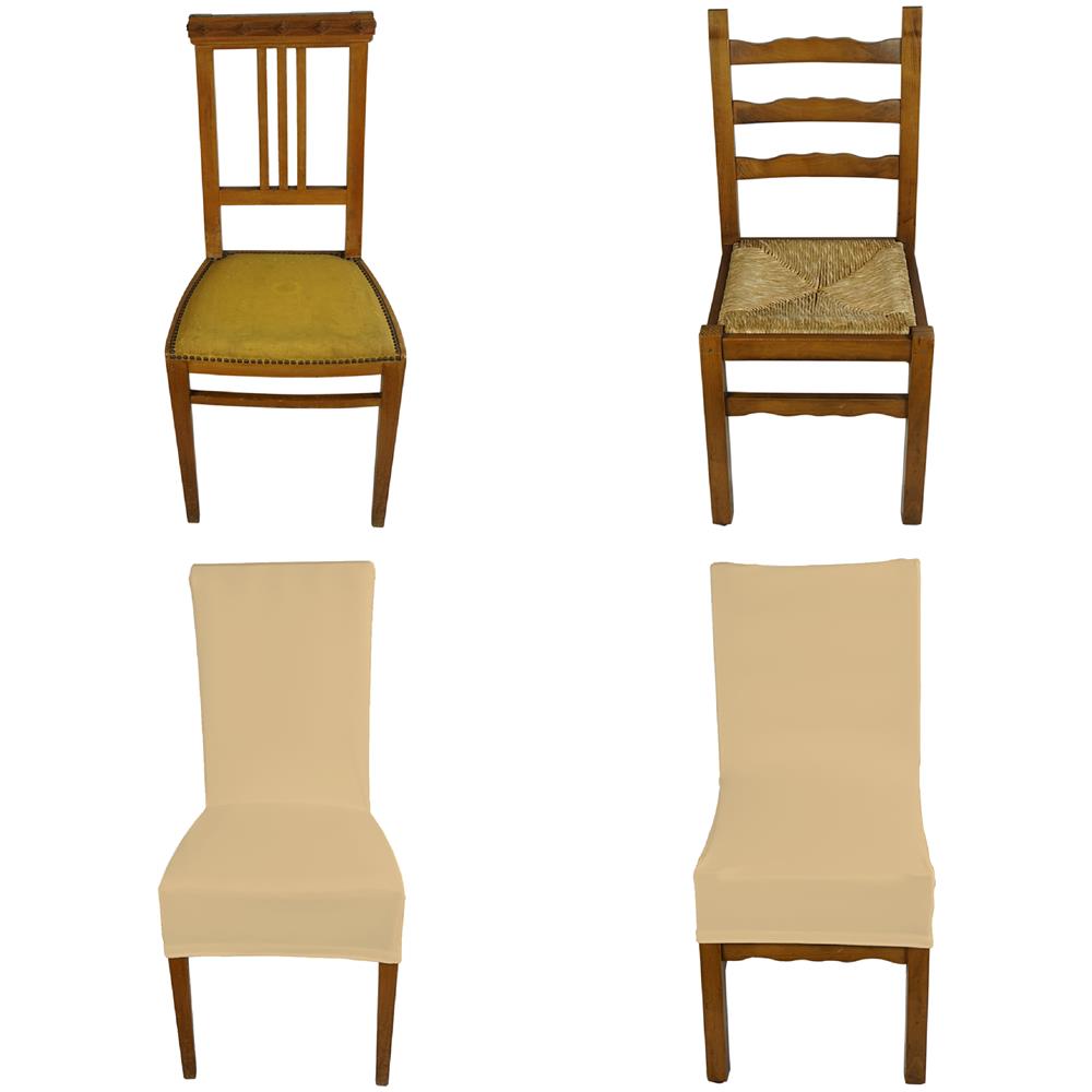 Set 4 vestisedia universale con schienale quadrato Subito Fatto per sedie da ufficio, cucina, sala da pranzo, camera, hotel o ristorante in tessuto super elasticizzato made in Italy Panna - Foto 1
