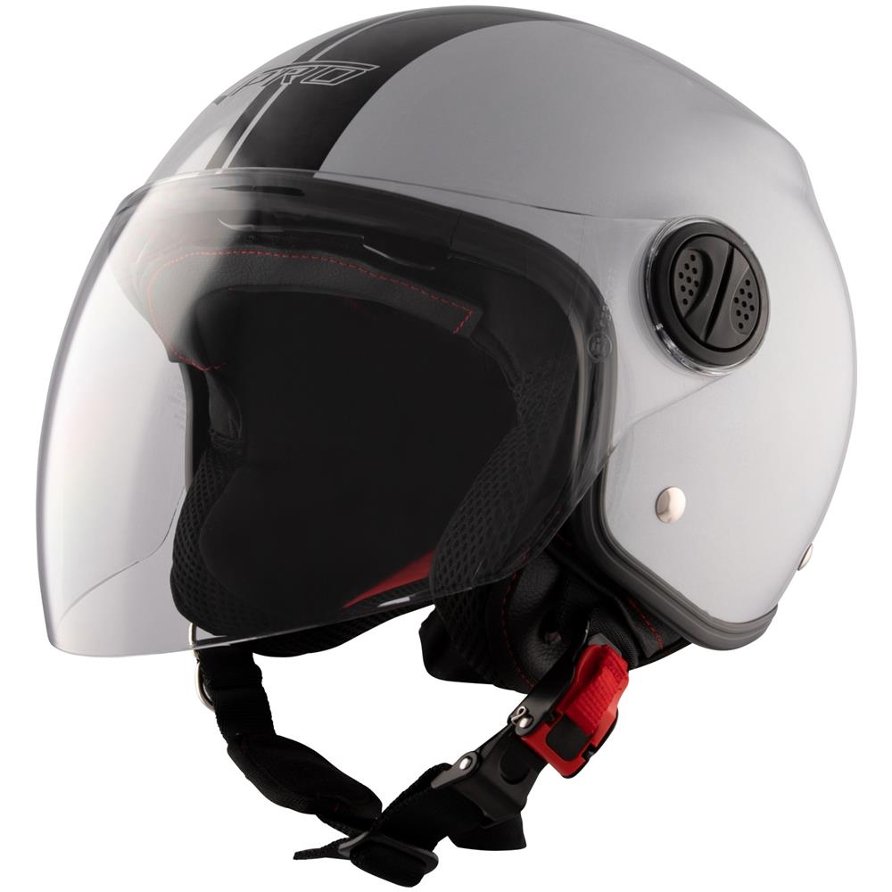 Casco Jet Moto Parasole Argento Grafica Nera Doppia Visiera Omologato Ece Xs - Foto 2