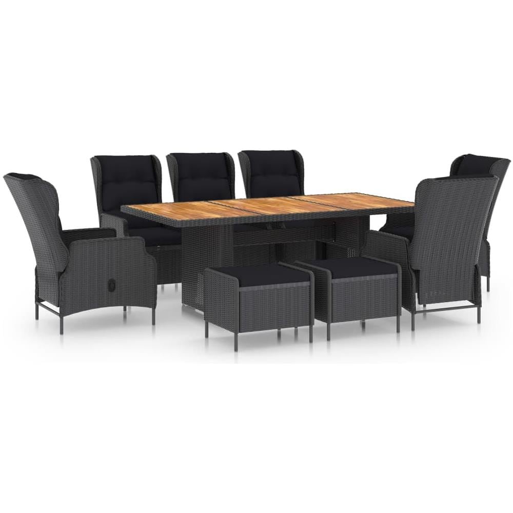Set Da Pranzo Da Giardino 9pz E Cuscini Polyrattan Grigio Scuro - Foto 1