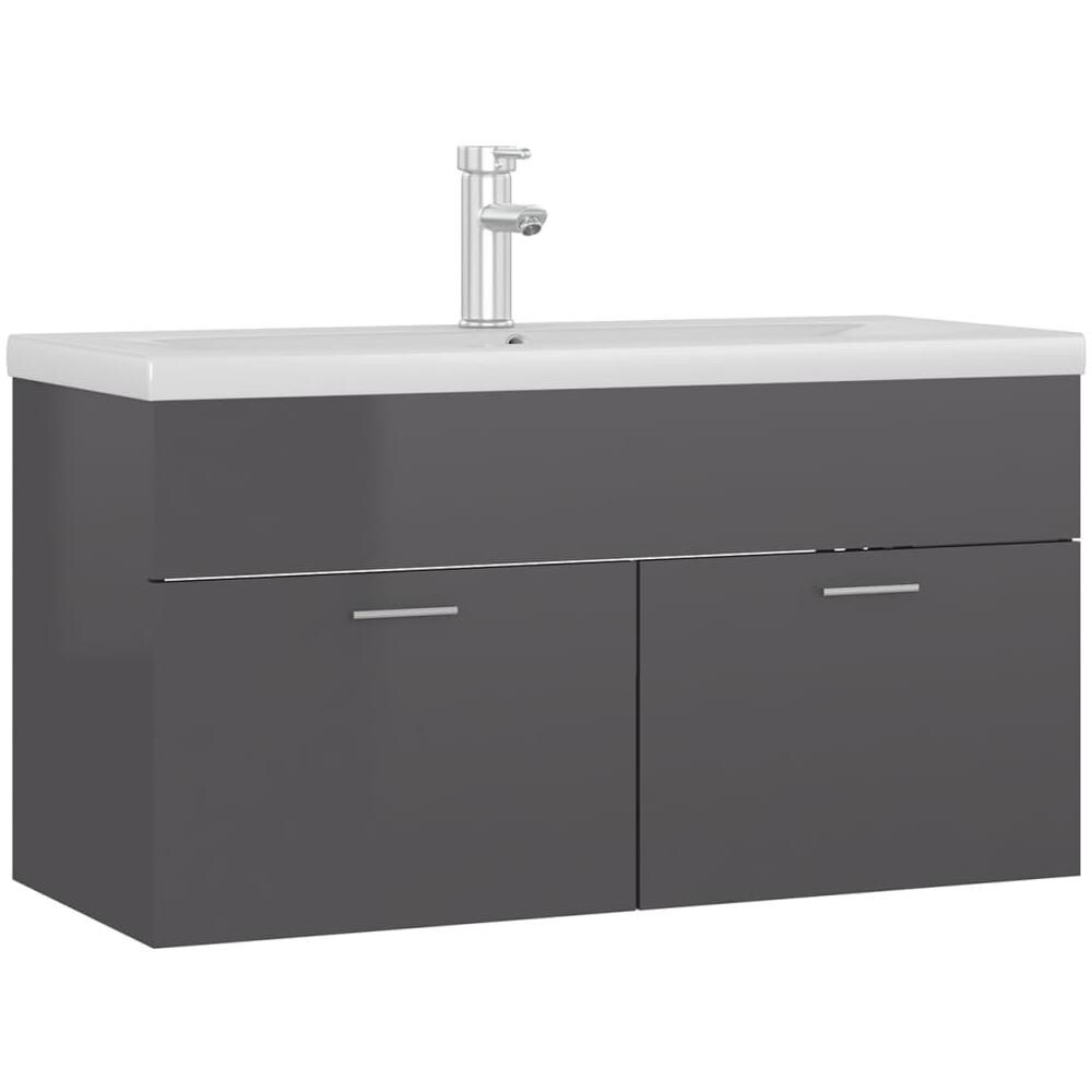 Mobile con Lavabo Integrato Grigio Lucido in Legno Multistrato - Foto 2