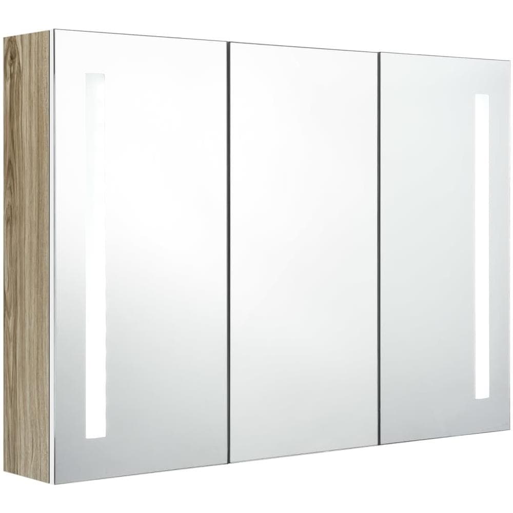 Armadietto Bagno Con Specchio E Led Bianco E Rovere 89x14x62 Cm - Foto 2