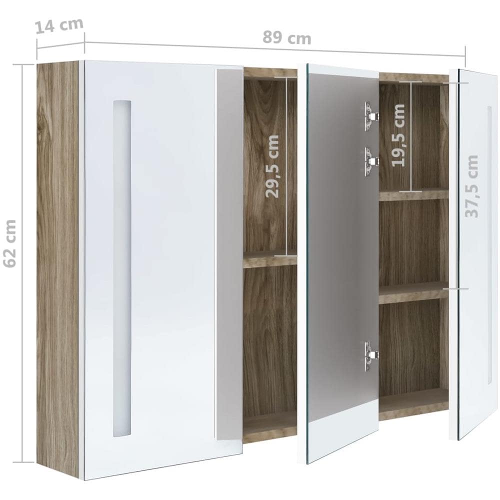 Armadietto Bagno Con Specchio E Led Bianco E Rovere 89x14x62 Cm - Foto 8