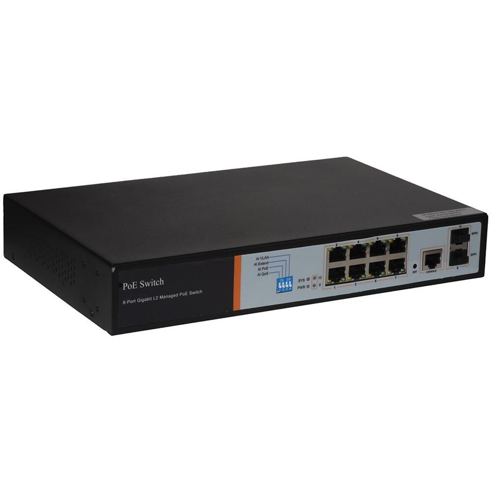 Switch Di Rete 8 Porte Gigabit Poe 150 Watt + 2 Porte Sfp E Una Porta Console Rj45 Layer 2 - Foto 1