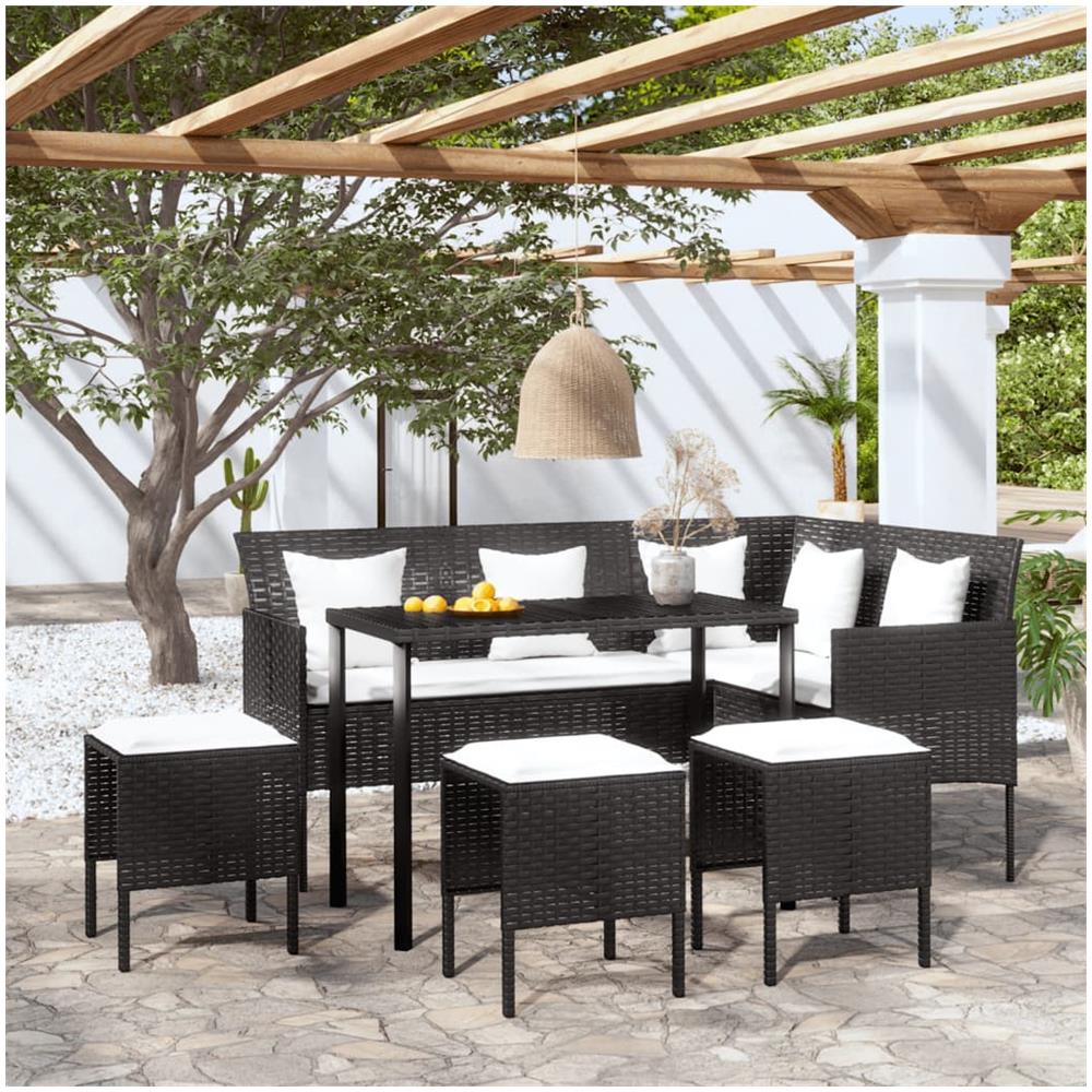 Set Mobili 5 Pz Divano A L Con Cuscini In Polyrattan Nero - Foto 1