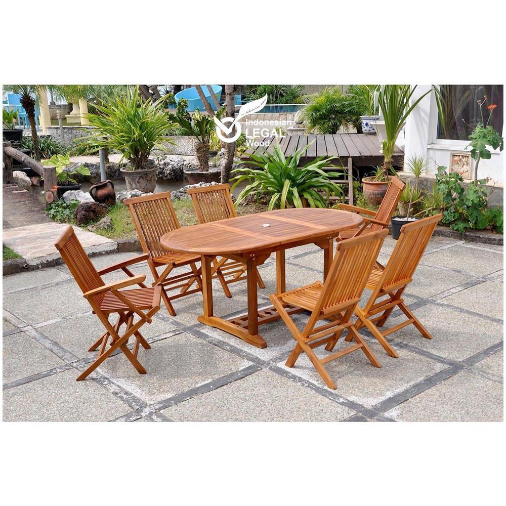 Tavolo Da Giardino Ovale 6 Posti + 4 Sedie E 2 Poltrone In Teak Oliato Lubok - Foto 1