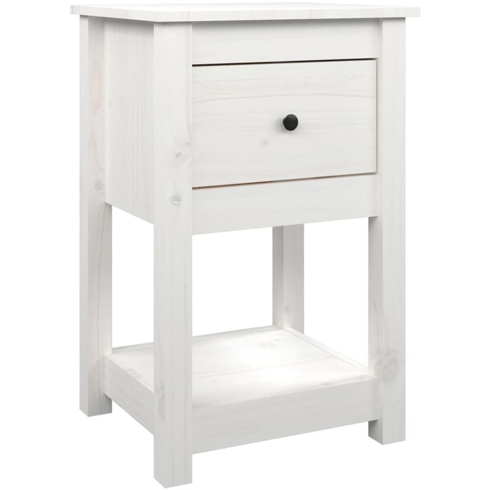 Comodino Bianca 40x35x61,5 Cm In Legno Massello Di Pino - Foto 2