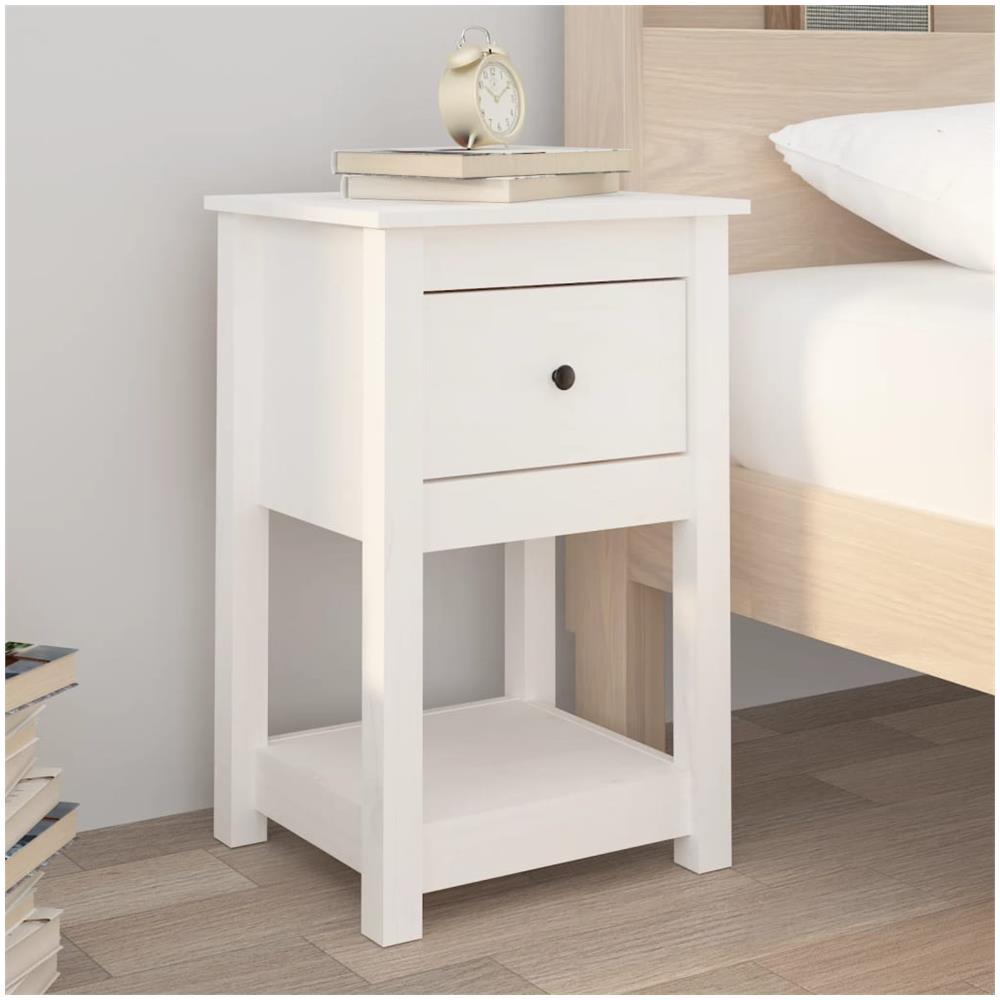 Comodino Bianca 40x35x61,5 Cm In Legno Massello Di Pino - Foto 1