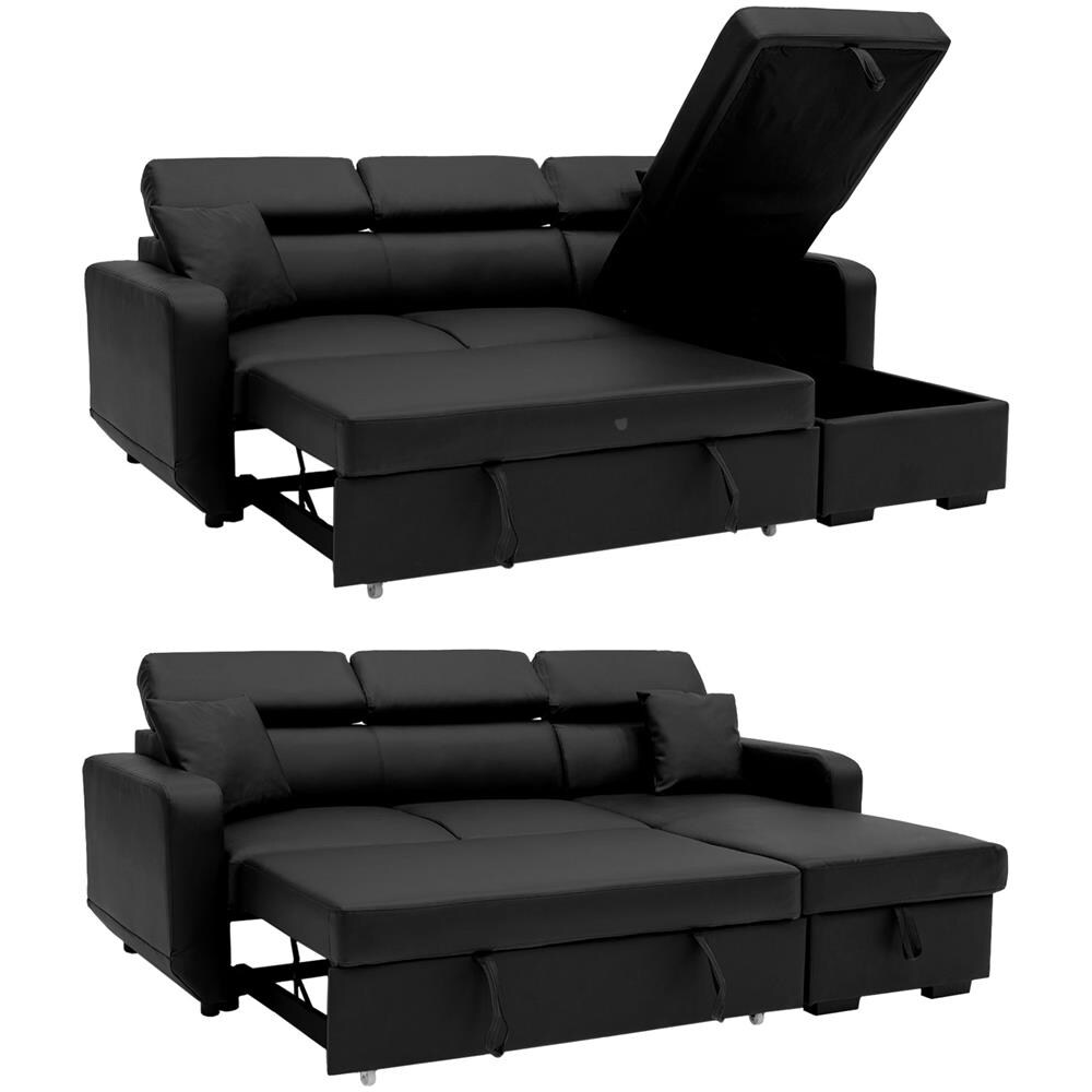 Divano Letto Angolare Warren A 3 Posti In Similpelle Nera - Foto 2