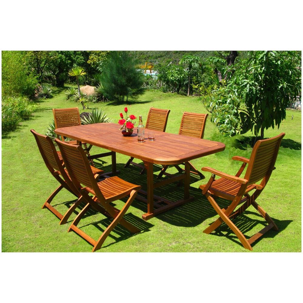 Set Tavolo Giardino Allungabile Rettangolare 150/200 X 90 Con 4 Sedie E 2 Poltrone In Legno Di Acacia Massiccio Per Esterno - Foto 2