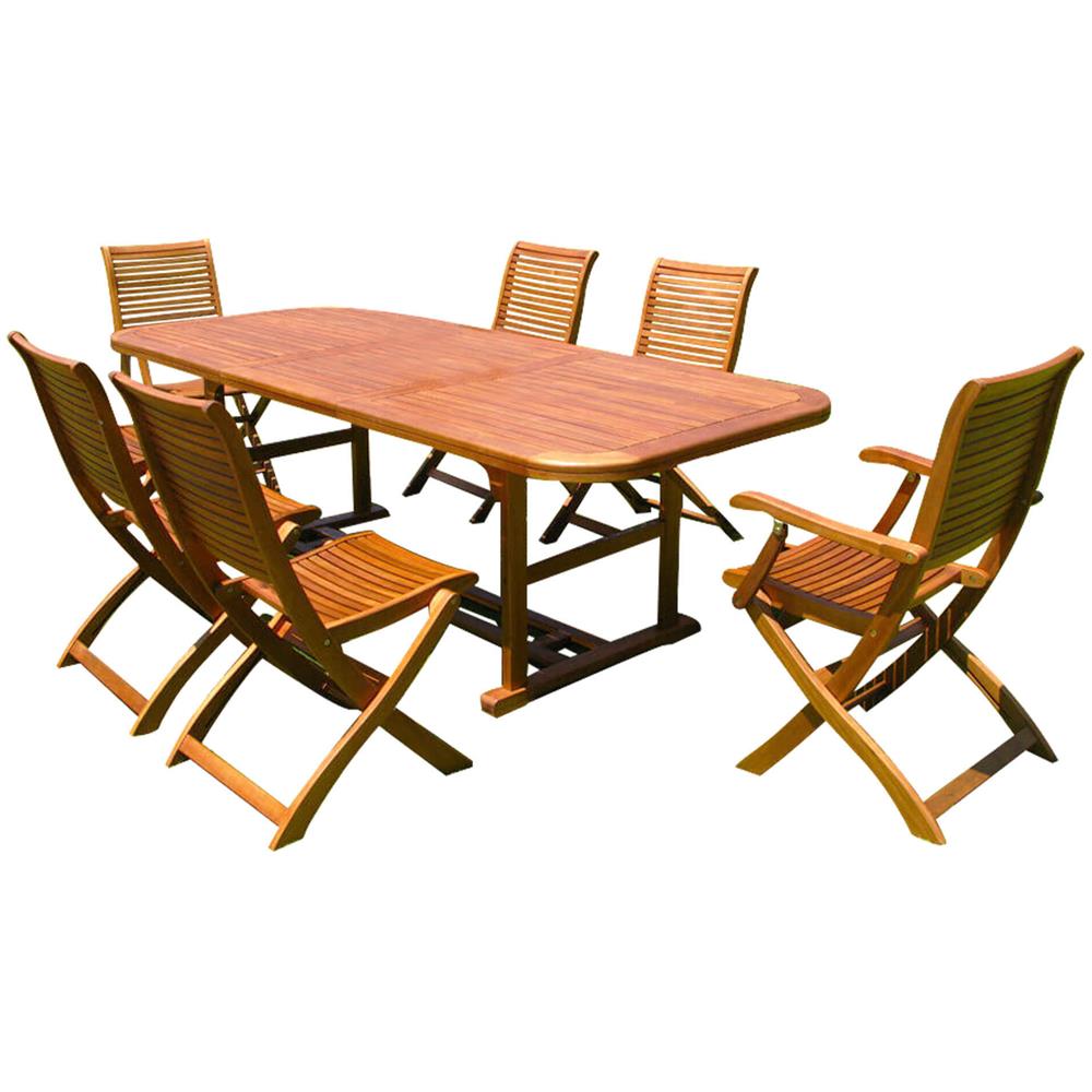 Set Tavolo Giardino Allungabile Rettangolare 150/200 X 90 Con 4 Sedie E 2 Poltrone In Legno Di Acacia Massiccio Per Esterno - Foto 1