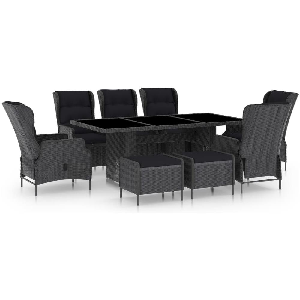 Set Da Pranzo Da Giardino 9pz E Cuscini Polyrattan Grigio Scuro - Foto 1