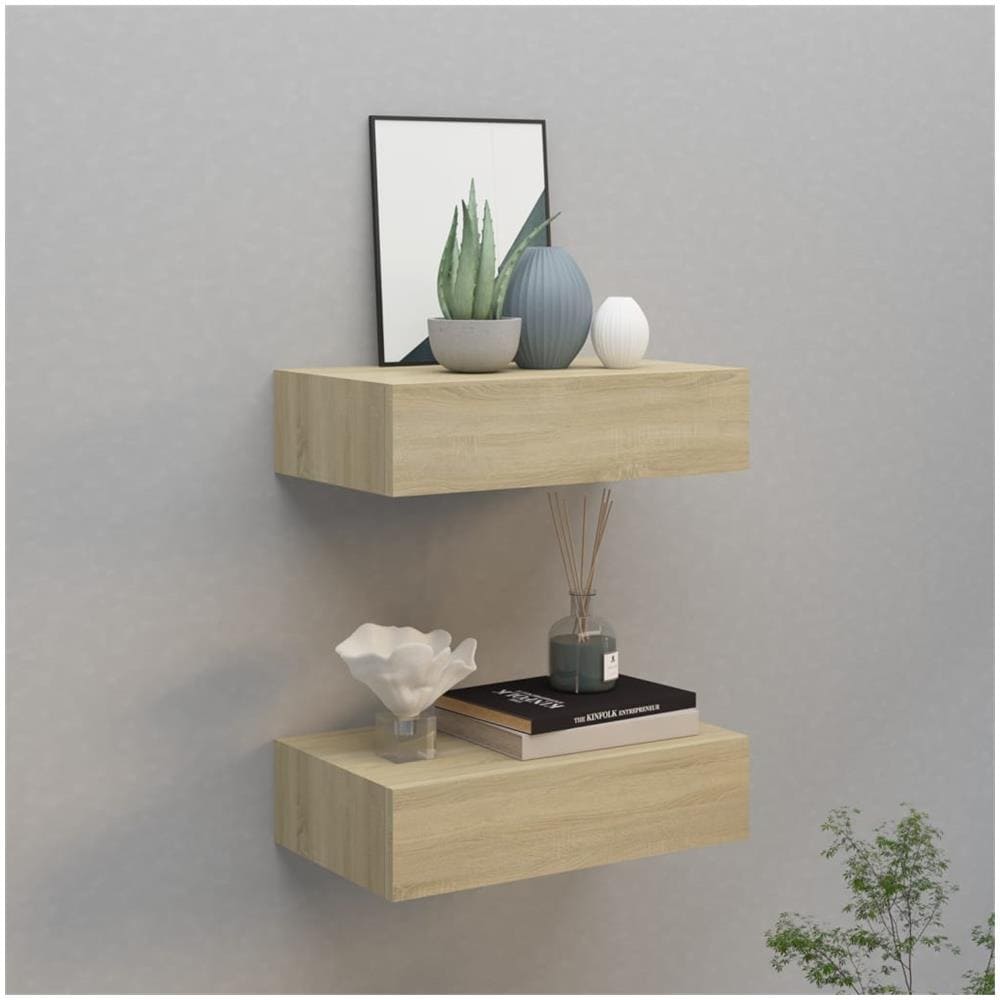 Scaffali Con Cassetti Da Parete 2pz Rovere 40x23,5x10 Cm In Mdf - Foto 1