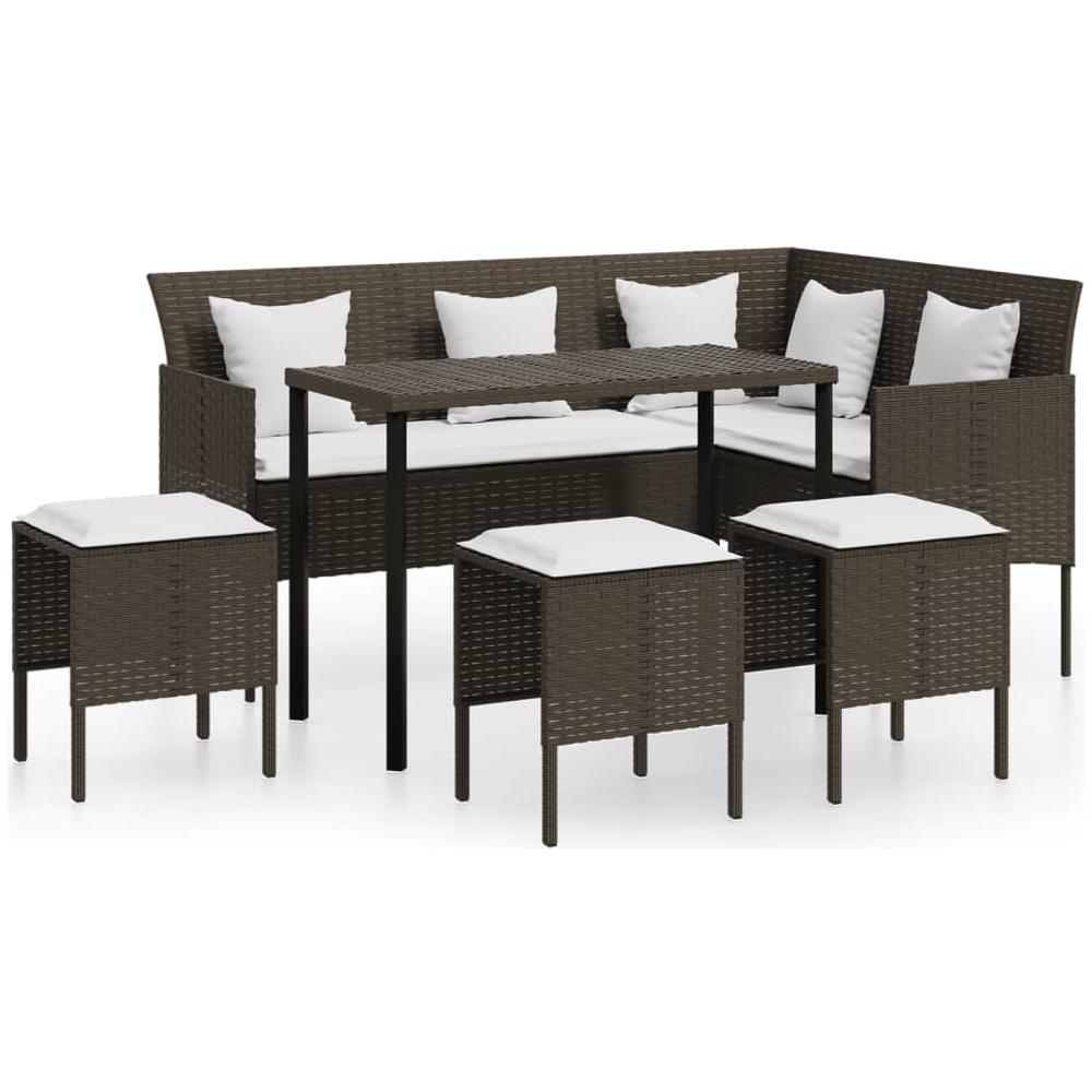 Set Mobili 5 Pz Divano A L Con Cuscini In Polyrattan Marrone - Foto 1