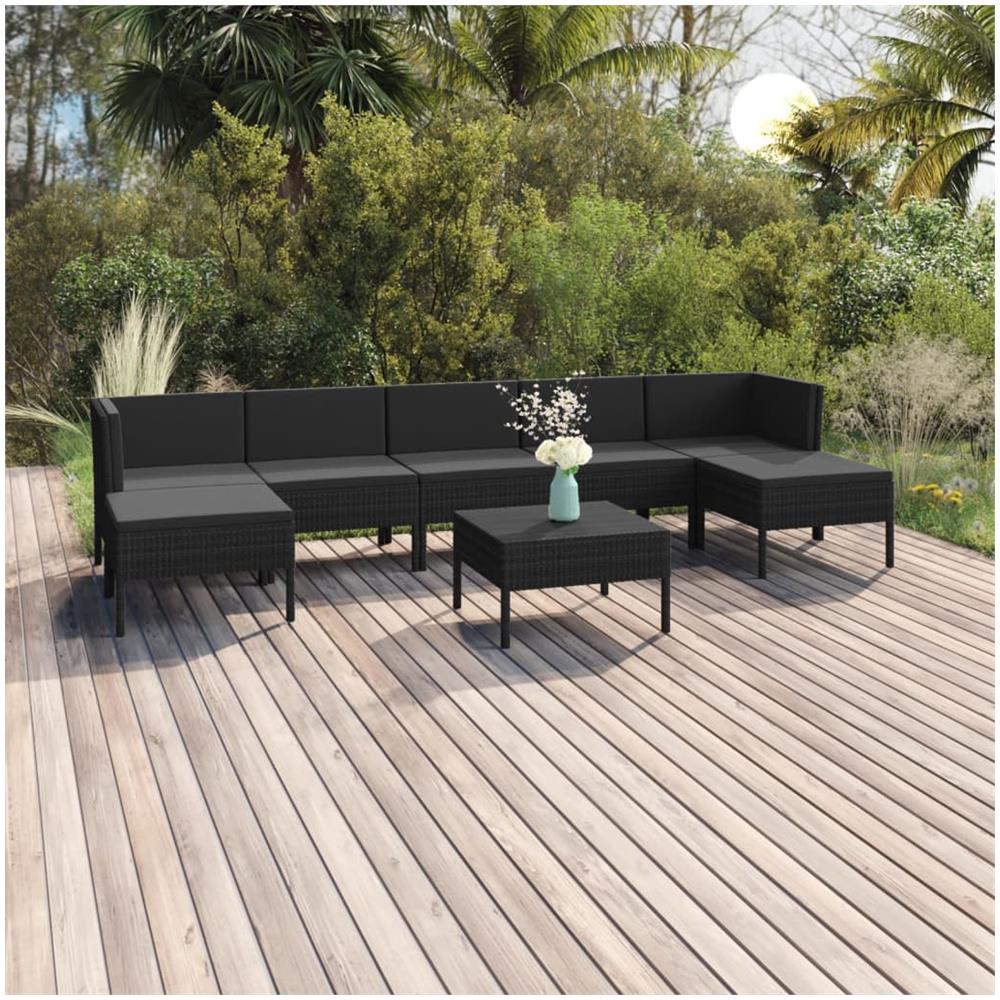 Set Divani Da Giardino 8 Pz Con Cuscini In Polyrattan Nero - Foto 1