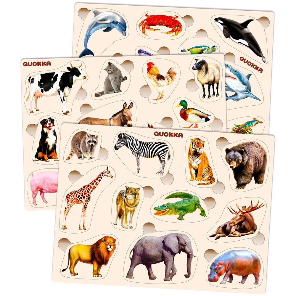 Puzzle In Legno Per Bambini Di 1-3 - 3 Puzzle Per Bambini Di 2-4 Anni Di - Puzzle Montessori Con Animali Per Bambini Di 3-5 Anni - Giocattolo In Legno Per Imparare Animali Realistici Per Ragazzo E Ragazza - Foto 1