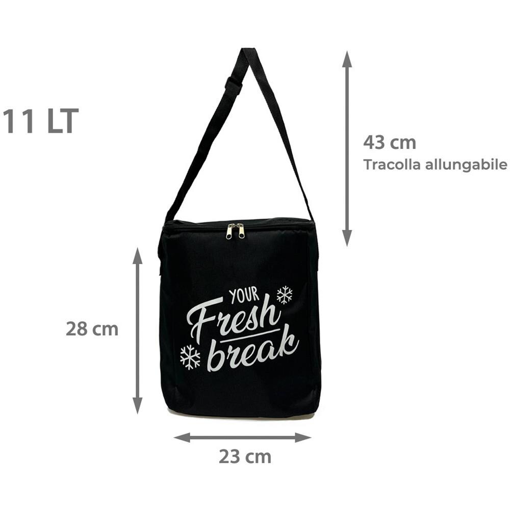 Borsa Termica Frigo Porta Pranzo Spiaggia Lavoro Scuola Fresh Break Vari Colori E Misure 11l Nero - Foto 2