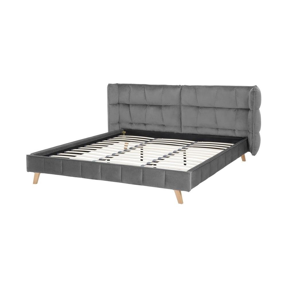 Letto Matrimoniale In Velluto Grigio 180x200cm Senlis - Foto 2