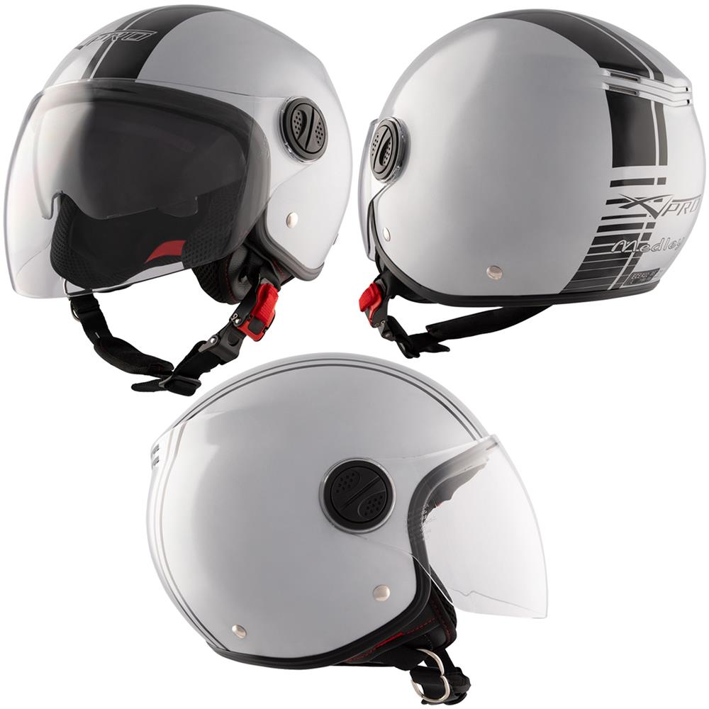 Casco Moto Jet Omologato Ece Argento Doppia Visiera Parasole Grafica Nera M - Foto 1