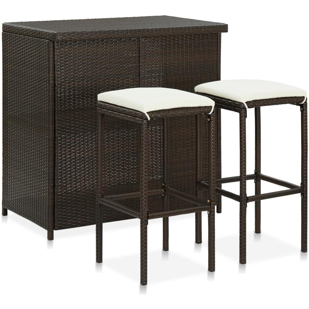 Set Da Bar 3 Pz In Polyrattan Marrone - Foto 1
