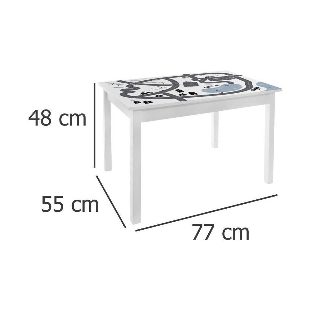 Tavolo Per Bambini Con Stampa Circuito Auto - Legno Bianco - L 77 X P 55 X H 48 Cm - Foto 6