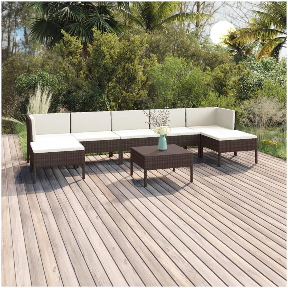 Set Divani Da Giardino 8 Pz Con Cuscini In Polyrattan Marrone - Foto 1