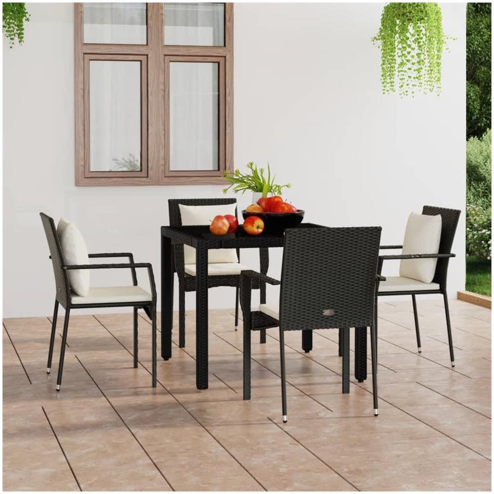 Sedie Da Giardino Con Cuscini 4 Pz In Polyrattan Nere - Foto 1