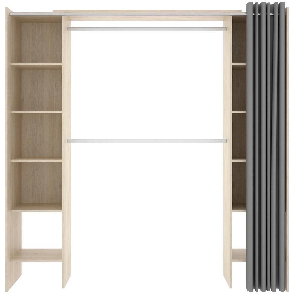 Guardaroba Wetterhorn, Struttura Per Cabina Armadio Con Tenda, Mobile Appendiabiti Aperto, 160x50h203 Cm, Rovere - Foto 2