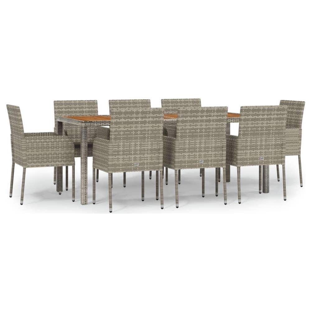 Set da Pranzo da Giardino 9 pz con Cuscini in Polyrattan Grigio - Foto 1