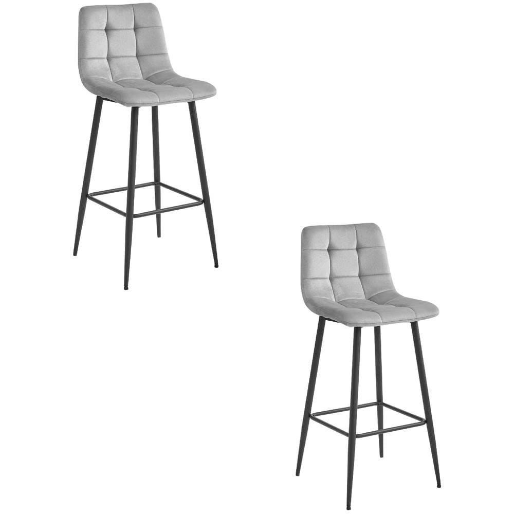 Sgabello TEOTO in velluto grigio argento con gambe nere per cucina x2 - Foto 1