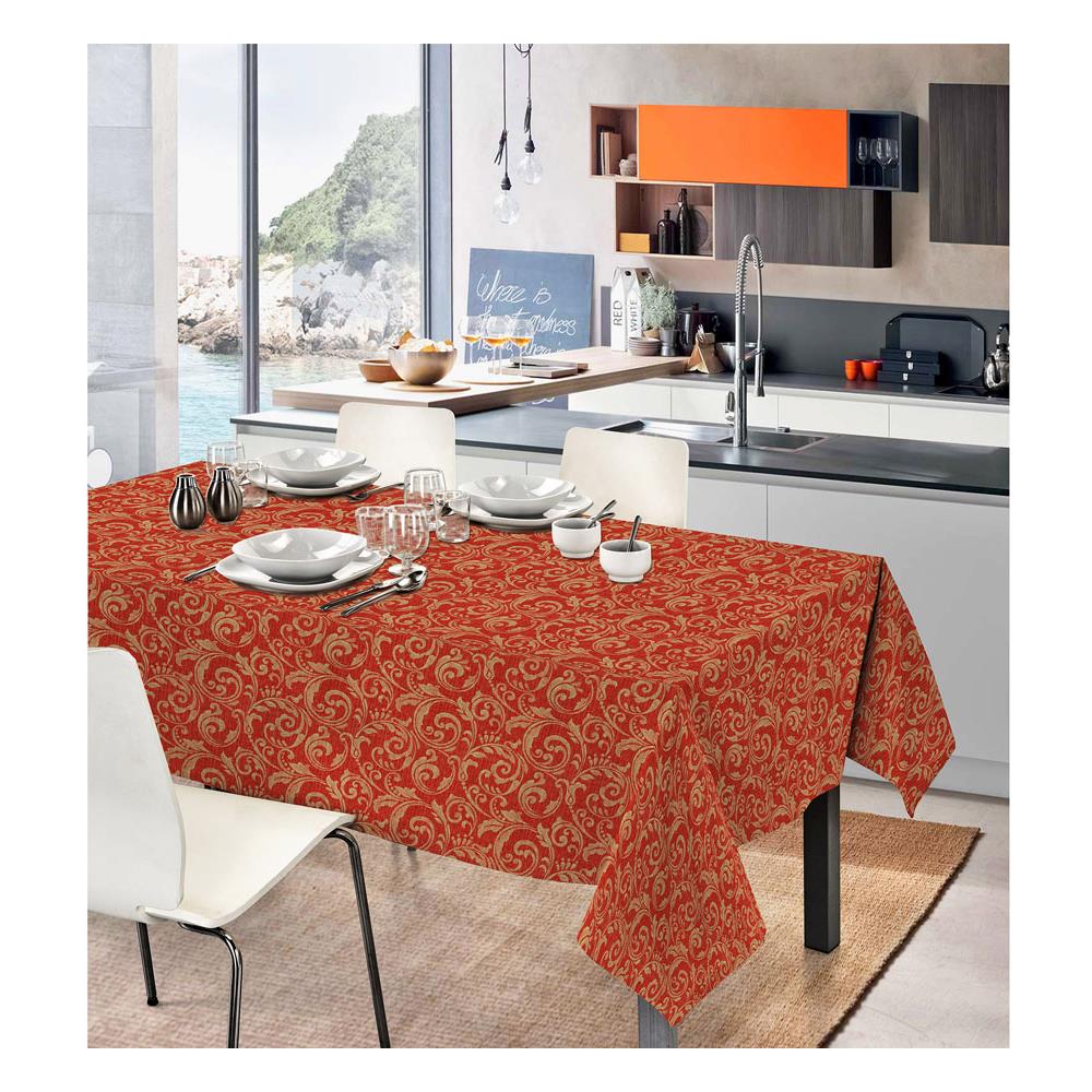 Tovaglia In Cotone Disegno Ramage 7937 140x140 Rosso - Foto 1