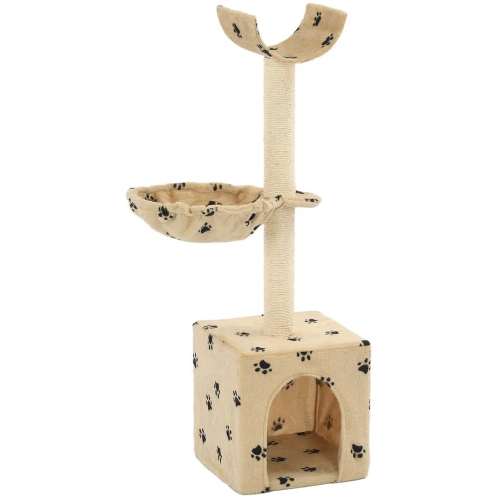 Albero Per Gatti Tiragraffi Sisal 105 Cm Zampe Stampate Beige - Foto 2