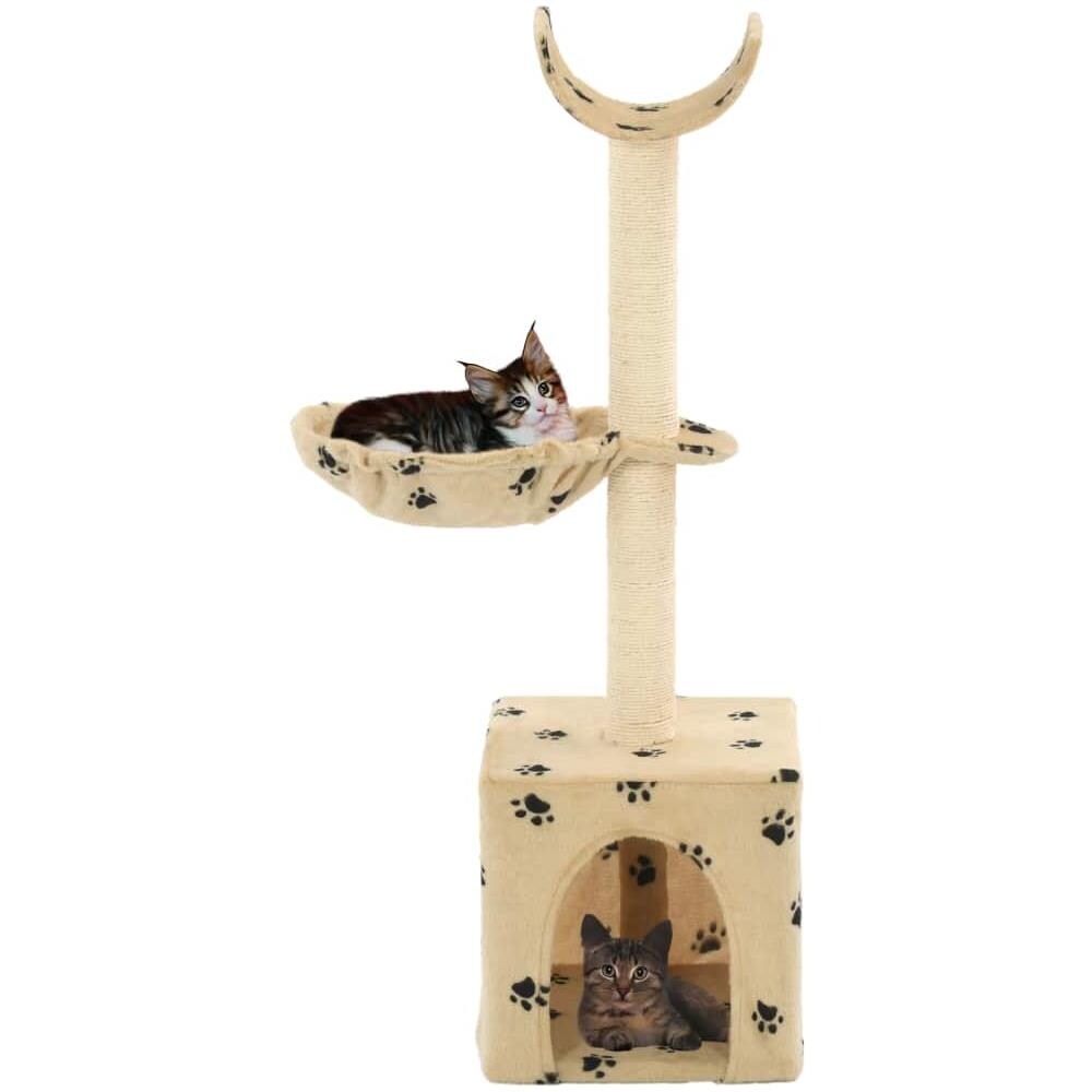 Albero Per Gatti Tiragraffi Sisal 105 Cm Zampe Stampate Beige - Foto 1