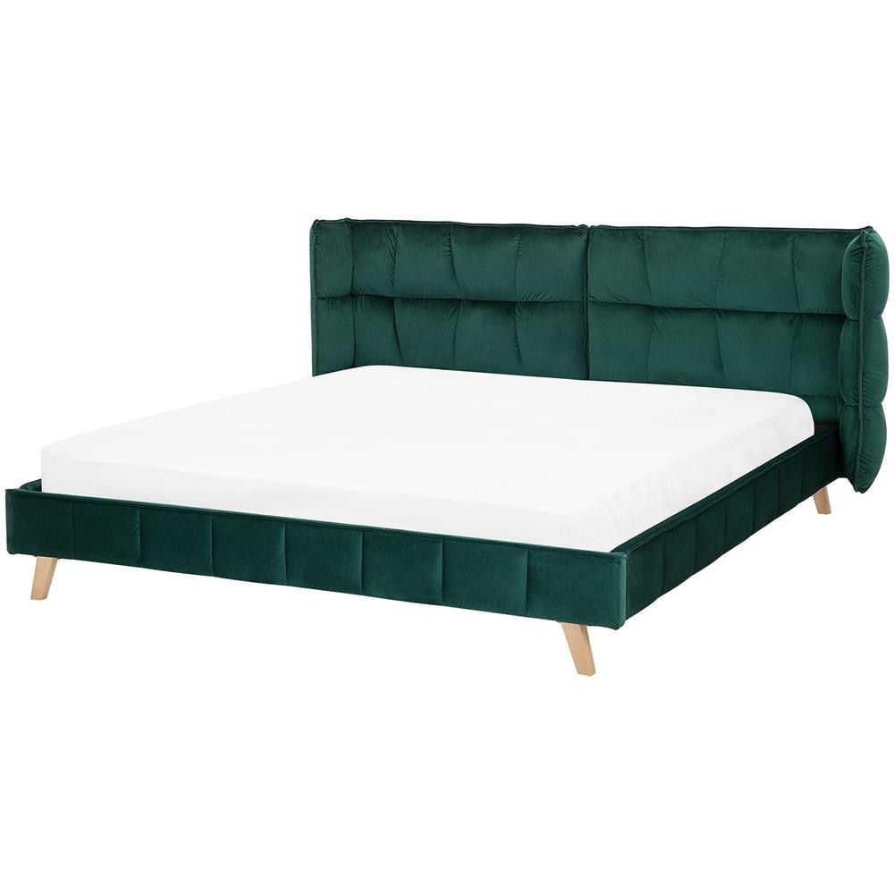 Letto Matrimoniale In Velluto Verde Scuro 180x200cm Senlis - Foto 1